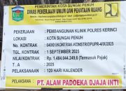 Tidak Dibahas Anggarannya di DPRD Sungai Penuh, Pembangunan Proyek Klinik Polres Kerinci Disoal