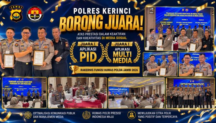 Polres Kerinci Borong Dua Penghargaan Juara I dalam Rakernis Bidhumas Polda Jambi 2026