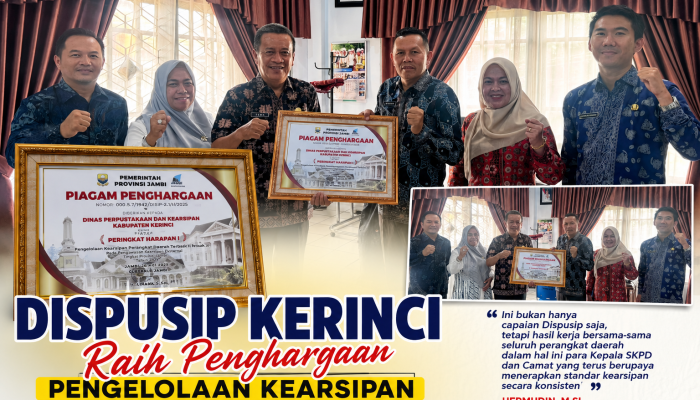 Dispusip Kabupaten Kerinci Raih Penghargaan Pengelolaan Kearsipan Tingkat Provinsi Jambi