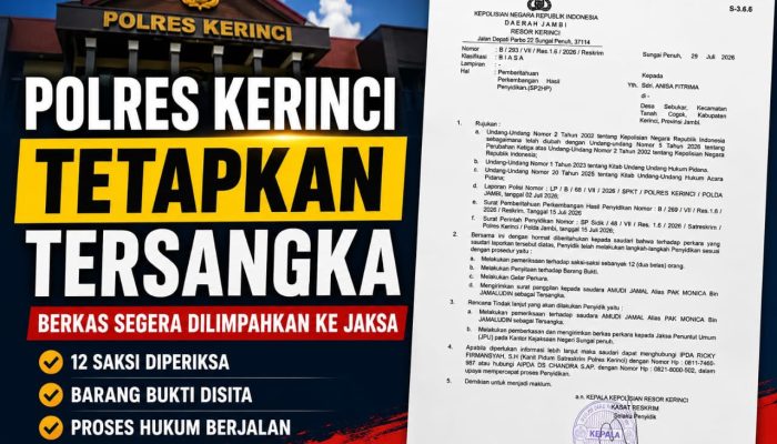 Polres Kerinci Tetapkan Tersangka Kasus Penganiayaan dan Perusakan Rumah, Berkas Segera Dilimpahkan ke Jaksa